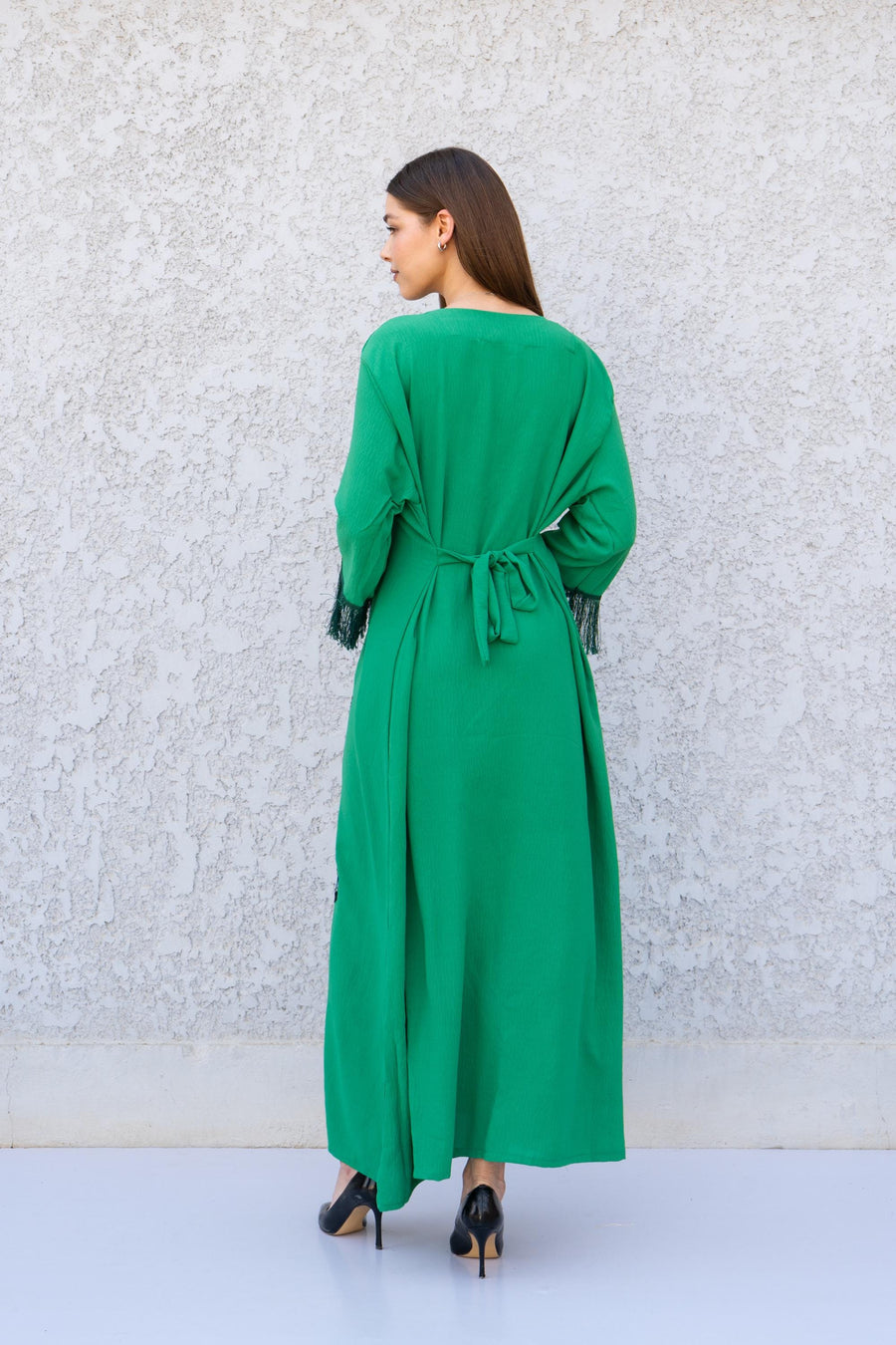 Green Evil Eye Kaftan Dress – Embroidered Caftan for Women – Boho Maxi Kaftan – Evil Eye Dress – Modest Resort Wear – Half Sleeve Caftans