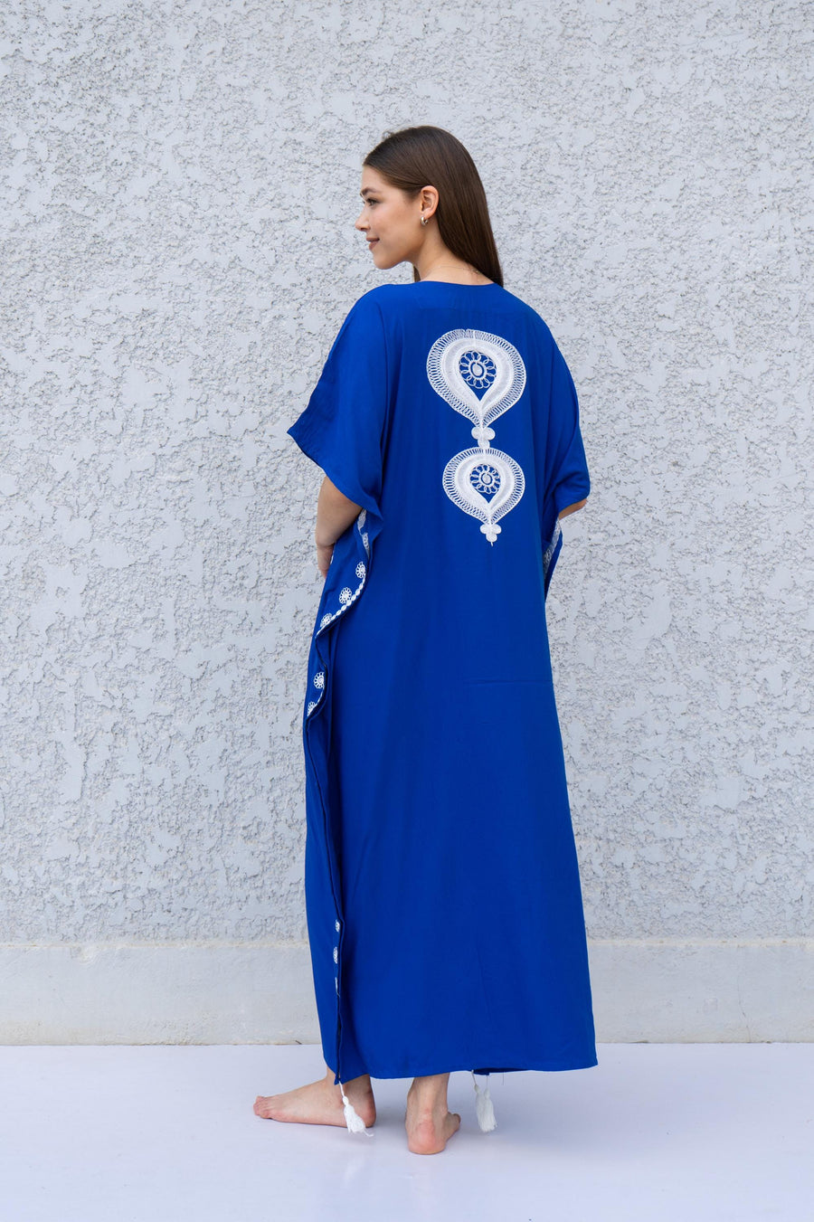 Blue Boho Caftan Dress – Moroccan Embroidered Kaftan for Women – Loose Fit Maxi Dress – Ramadan Eid Abaya – Resort Wear Loungewear