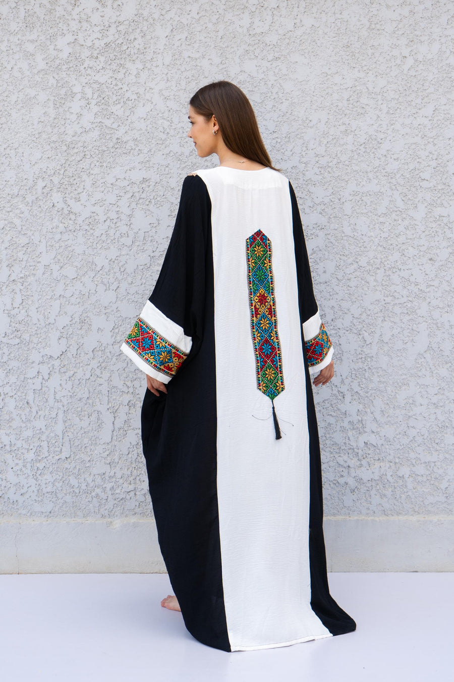 Ethnic Black and White Embroidered Kaftan – Palestinian Style Caftan for Women – Colorful Boho Caftan Dress – Traditional Ethnic Wear Caftan