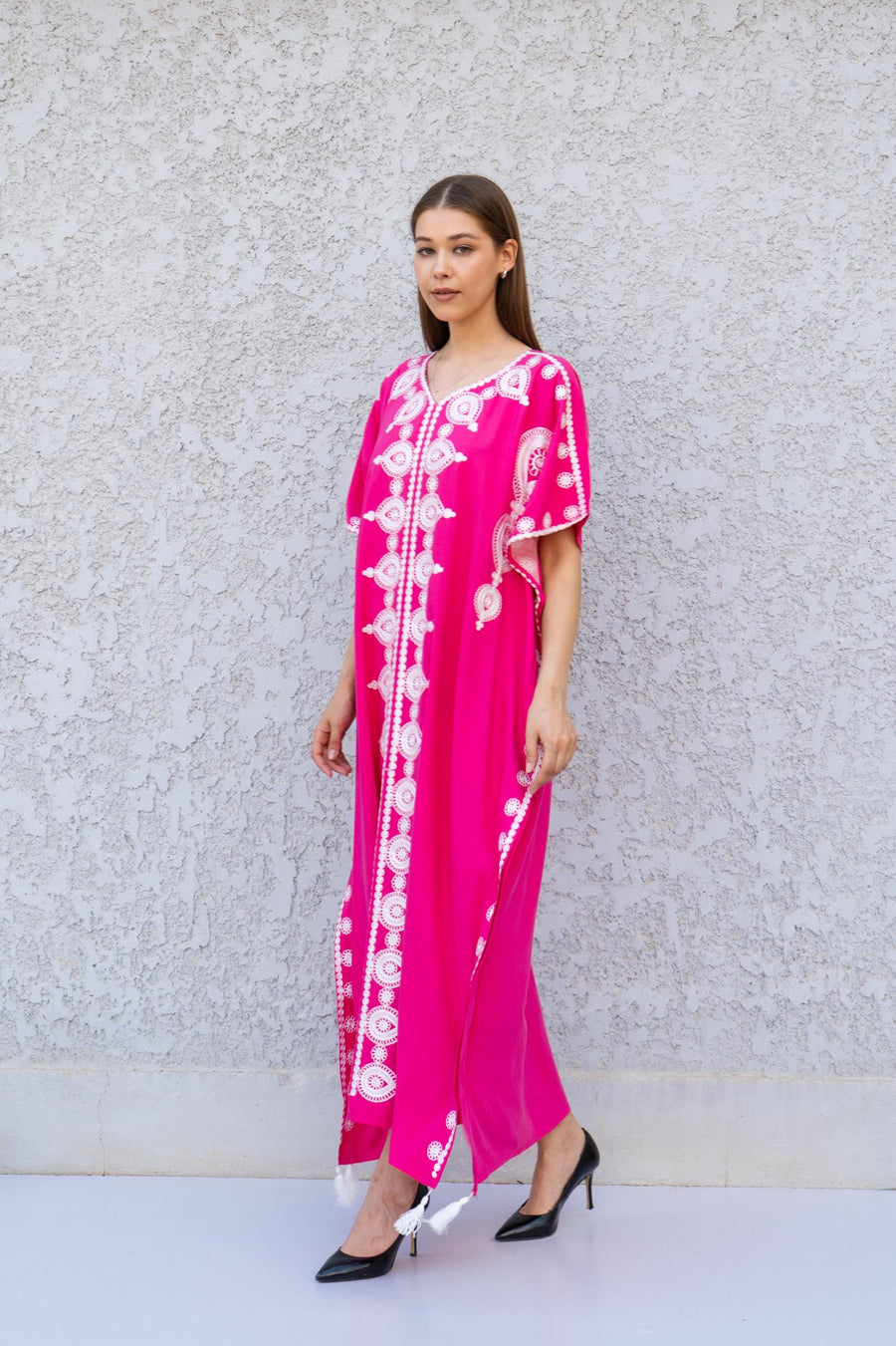 Fuchsia embroidered caftan, Cotton embroidered caftan, Plus size Kaftan, Free size Bohemian Caftan, Cotton Kaftan, Exotic Kaftan