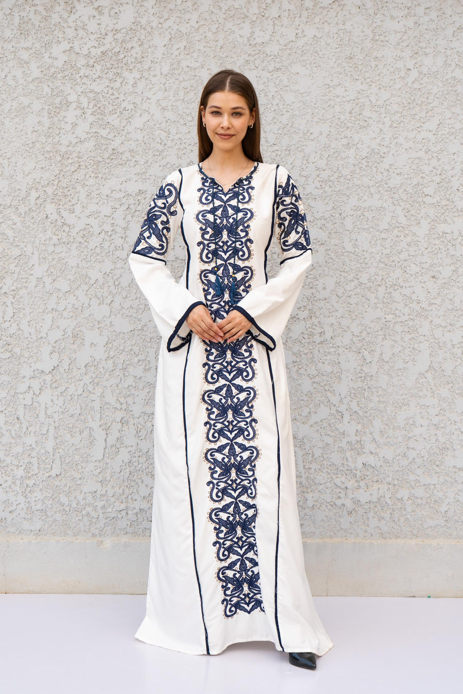 Stunning White Embroidered Kaftan Maxi Dress – Long Sleeve Caftan for Women – Modest Moroccan Style Dress – Traditional Boho Caftans