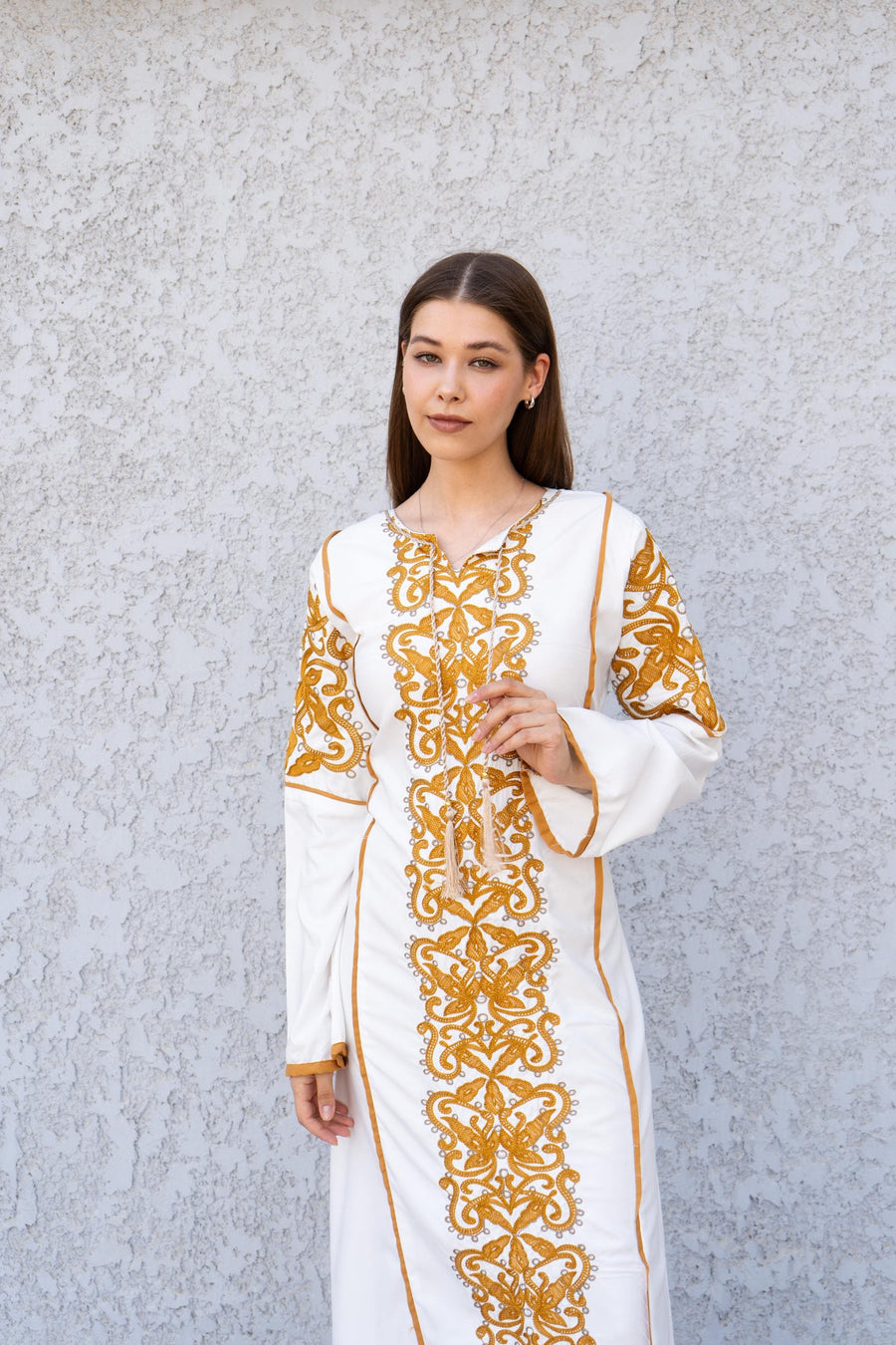 Stunning White Embroidered Kaftan Maxi Dress – Long Sleeve Caftan for Women – Modest Moroccan Style Dress – Traditional Boho Caftans