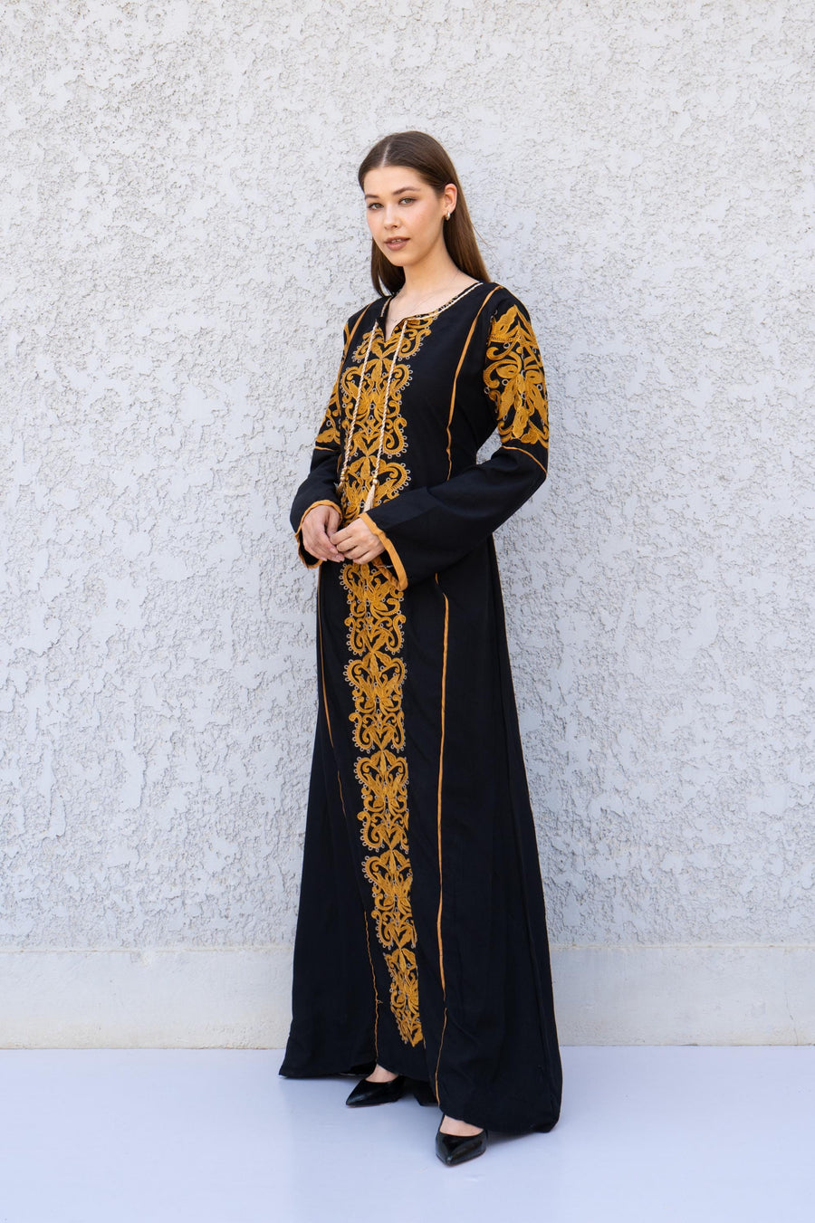 Stunning Black Embroidered Kaftan Maxi Dress – Long Sleeve Caftan for Women – Modest Moroccan Style Dress – Traditional Boho Caftans