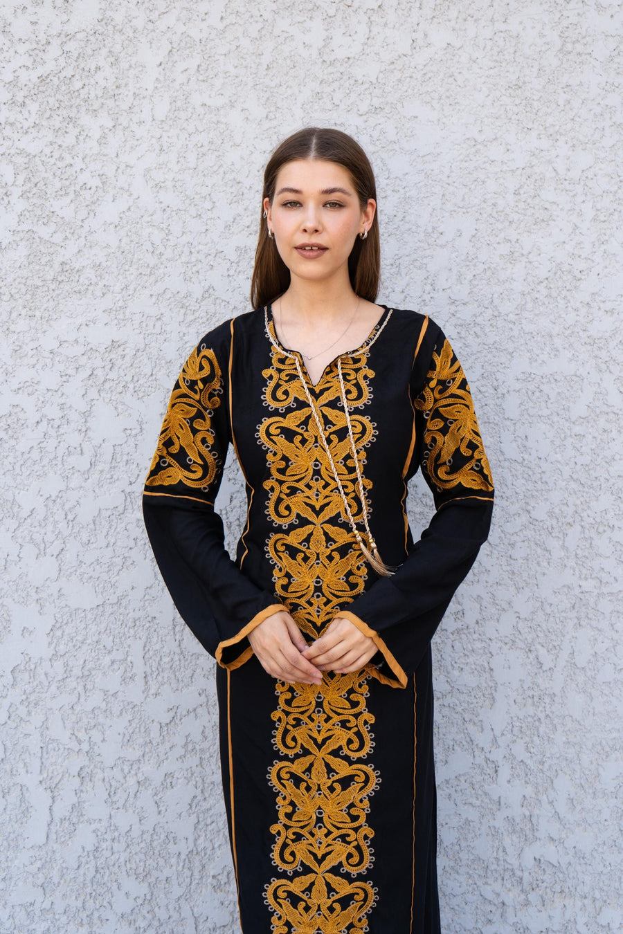 Stunning Black Embroidered Kaftan Maxi Dress – Long Sleeve Caftan for Women – Modest Moroccan Style Dress – Traditional Boho Caftans
