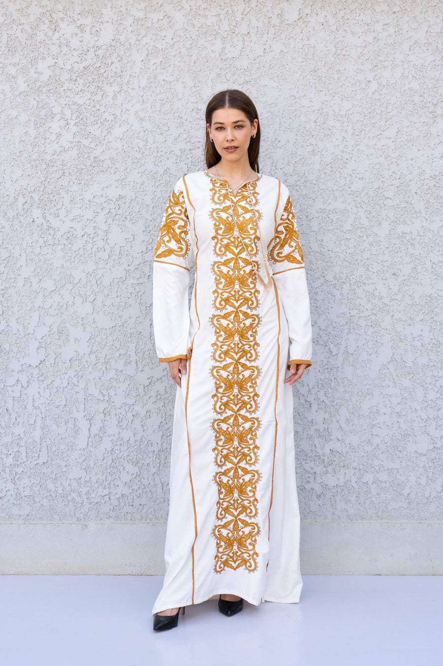 Stunning White Embroidered Kaftan Maxi Dress – Long Sleeve Caftan for Women – Modest Moroccan Style Dress – Traditional Boho Caftans