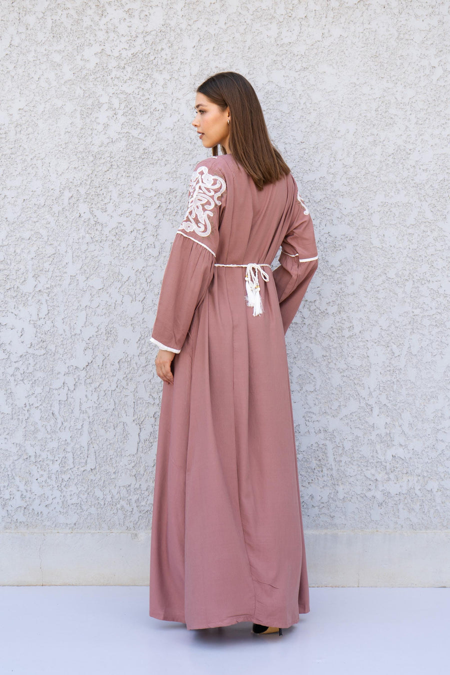 Cashmere Linen Kaftan Maxi Dress – Embroidered Caftan for Women – Boho Long Sleeve Caftan – Moroccan Style Dress – Summer Caftans