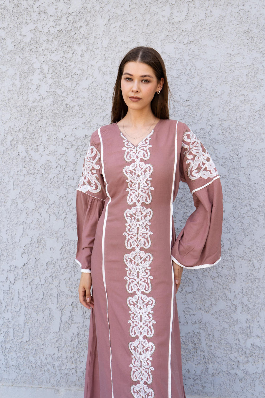 Cashmere Linen Kaftan Maxi Dress – Embroidered Caftan for Women – Boho Long Sleeve Caftan – Moroccan Style Dress – Summer Caftans
