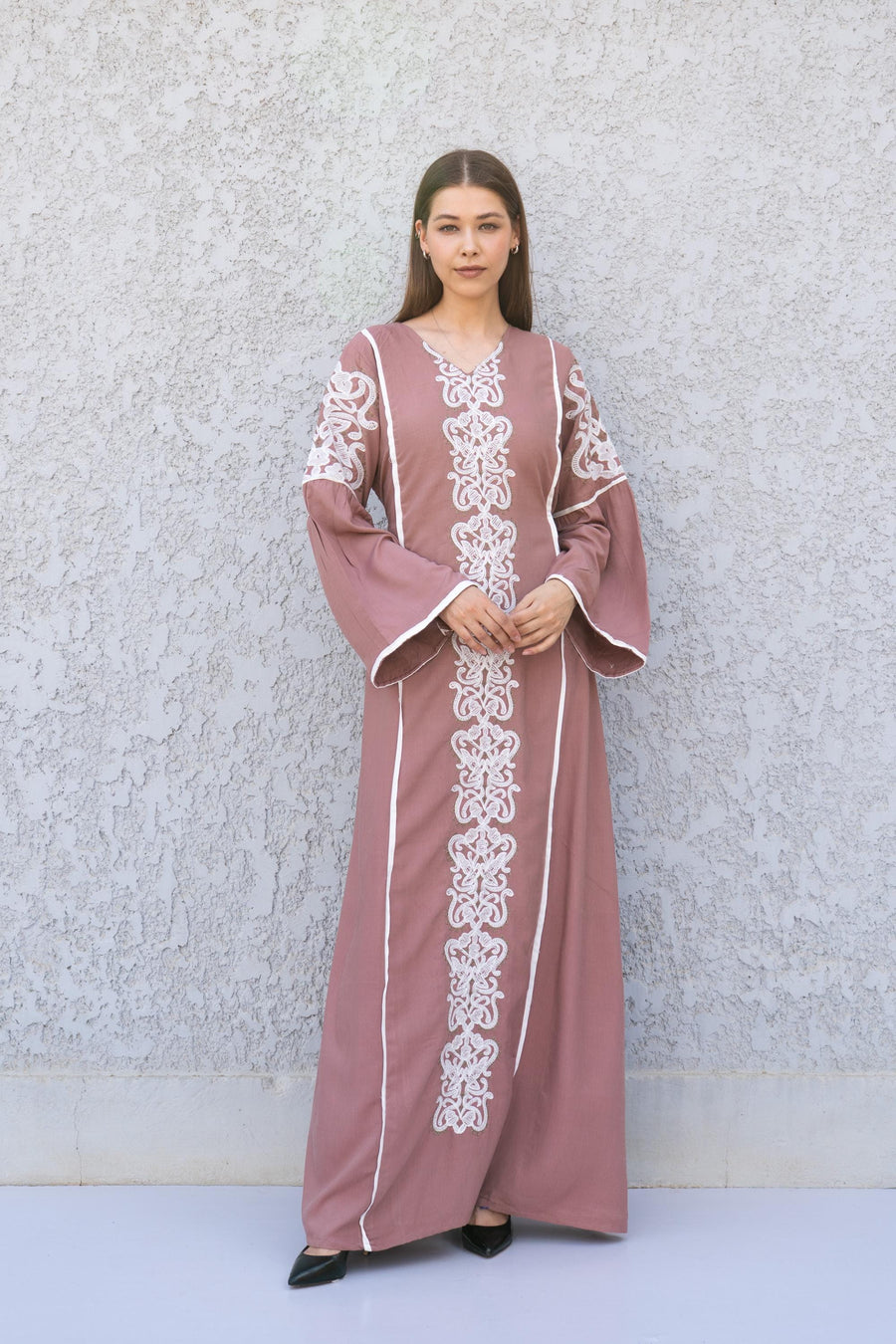 Cashmere Linen Kaftan Maxi Dress – Embroidered Caftan for Women – Boho Long Sleeve Caftan – Moroccan Style Dress – Summer Caftans
