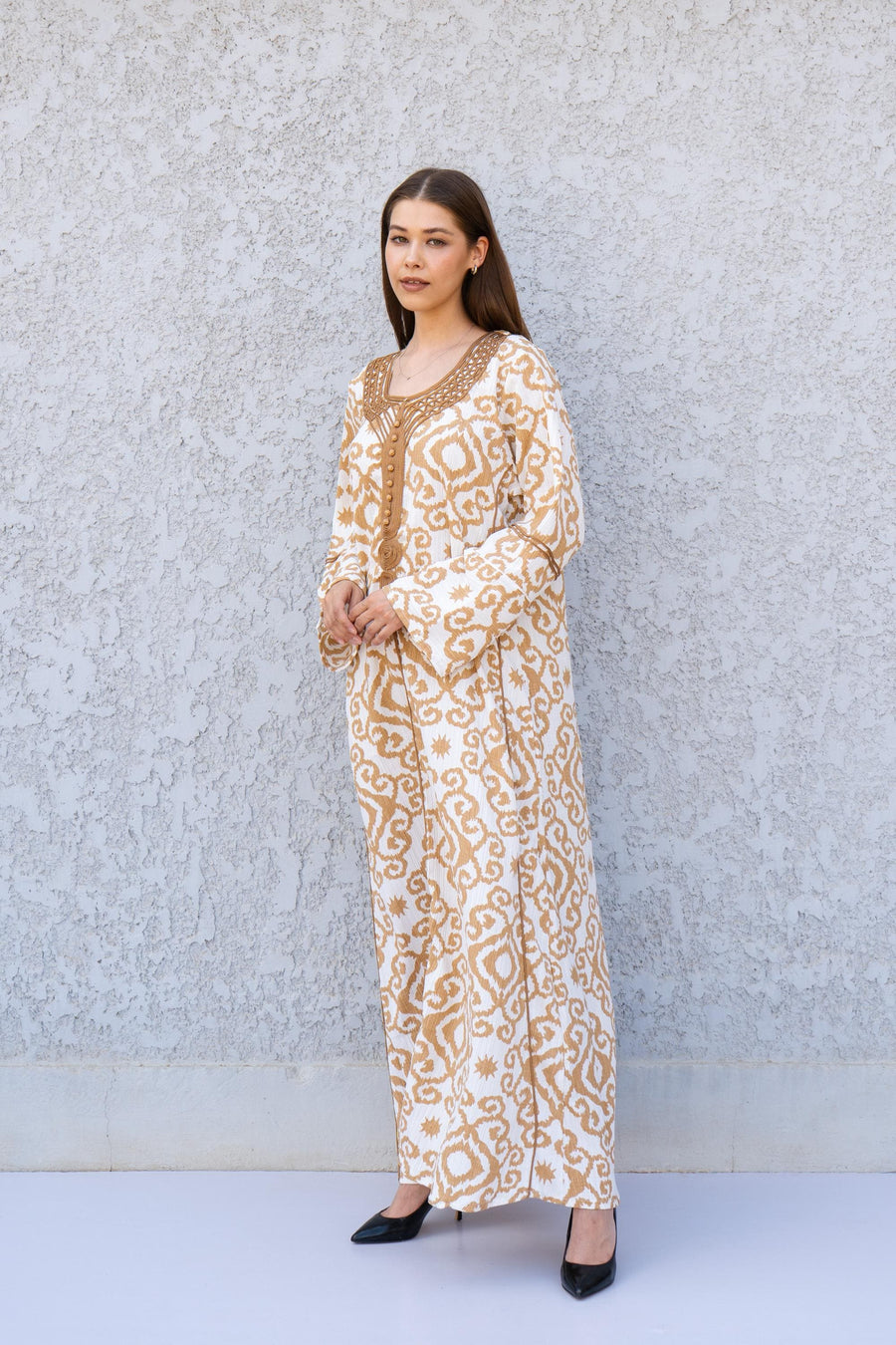 Chic beige print Summer embroidered Kaftan, Caftan, caftans for women, Boho Kaftan dress, Caftans for women, summer kaftans, women