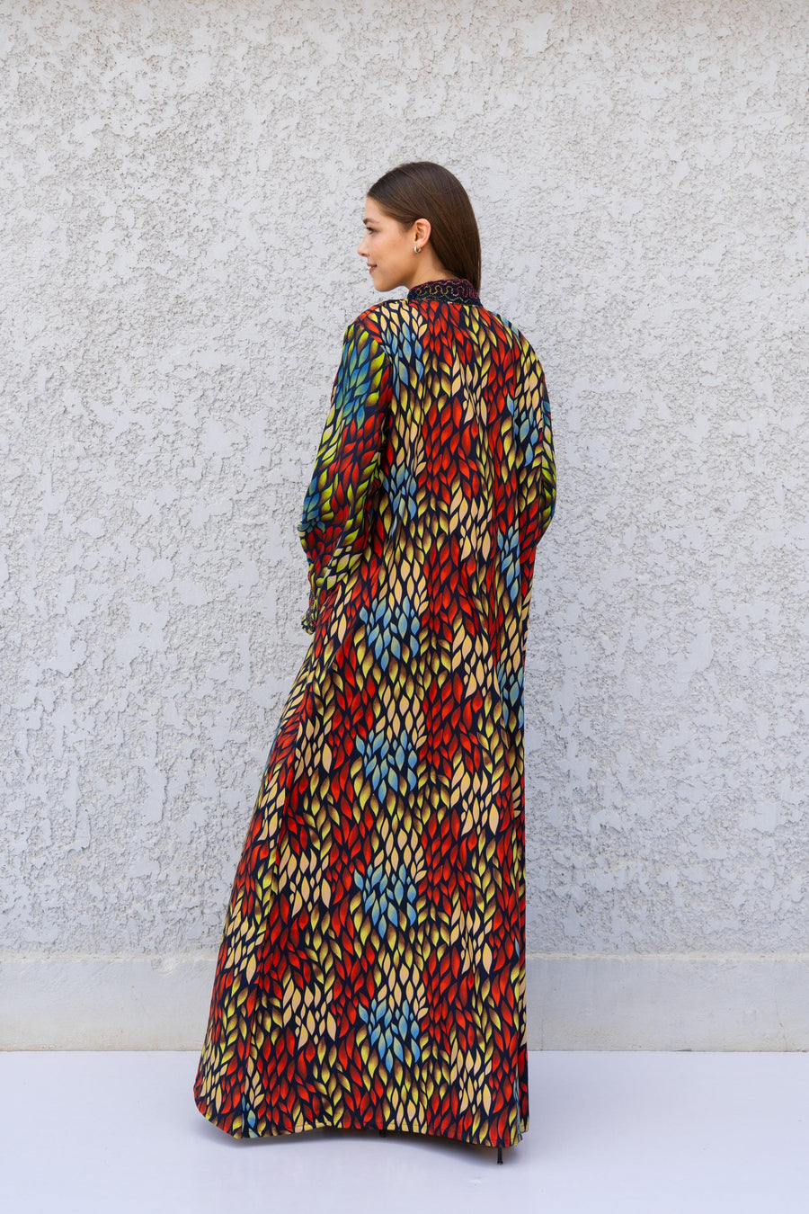 Colorful Statement Hand Embroidered Caftan Dress – Cotton Blend Caftan with Printed Sleeves – Festival Kaftan for Women – Boho Caftans