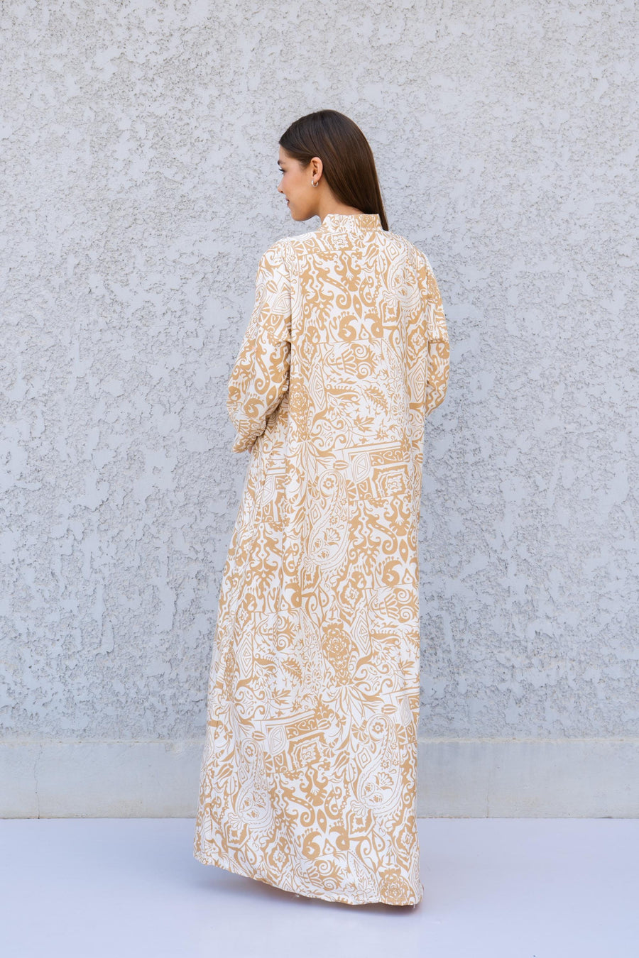 Mustard Printed Kaftan Dress – Lightweight Maxi Caftan for Women – Resort Wear Caftan – Boho Vacation Dress – Flowy Summer Caftans