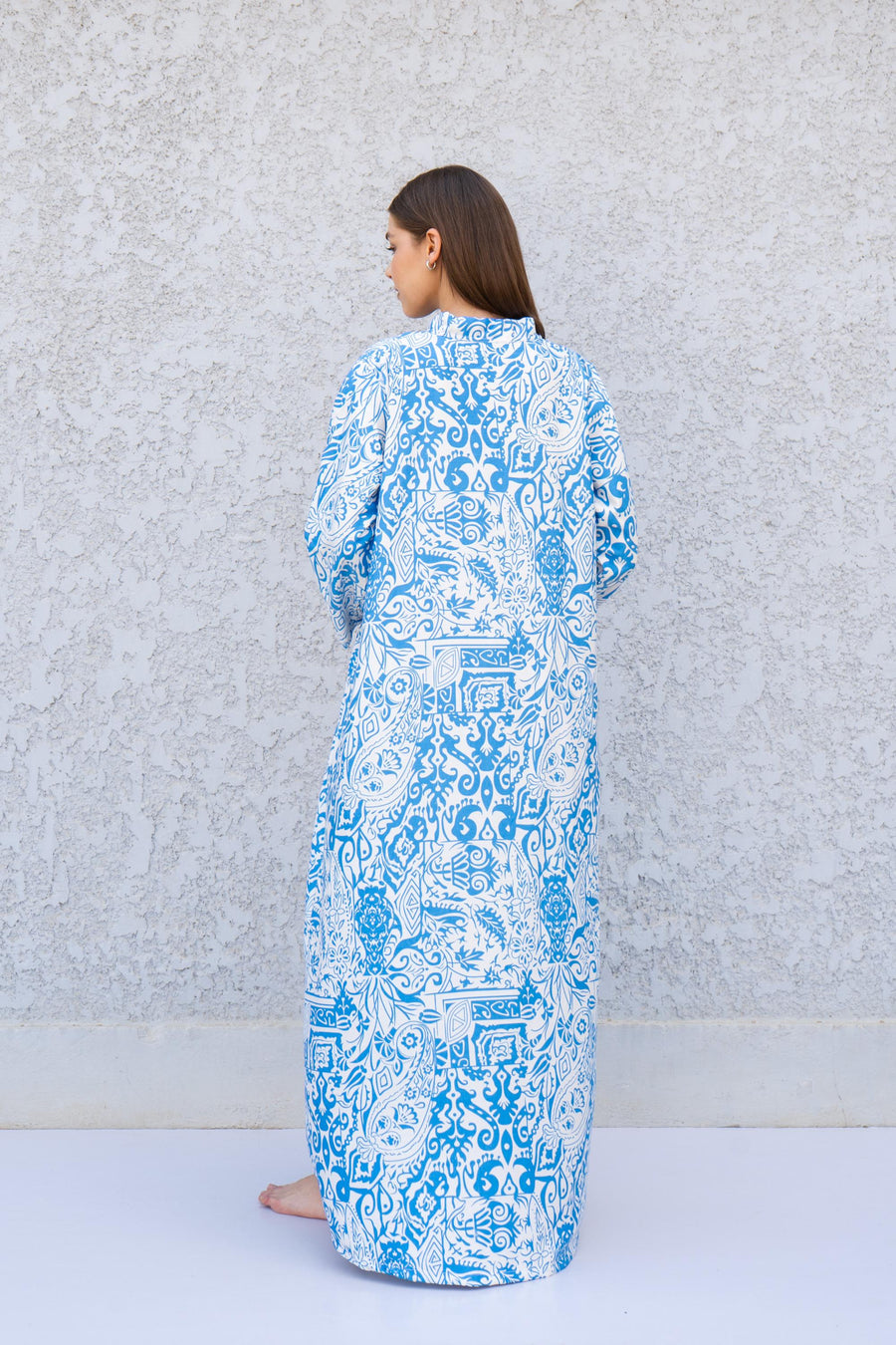 Blue Printed Kaftan Dress – Lightweight Maxi Caftan for Women – Resort Wear Caftan – Boho Vacation Dress – Flowy Summer Caftans