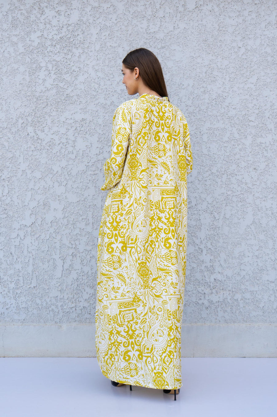 Yellow Printed Kaftan Dress – Lightweight Maxi Caftan for Women – Resort Wear Caftan – Boho Vacation Dress – Flowy Summer Caftans