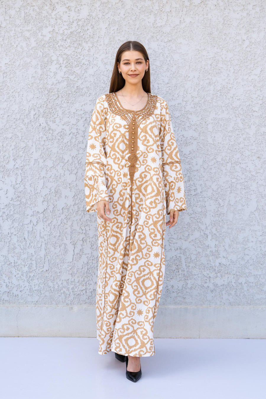 Chic beige print Summer embroidered Kaftan, Caftan, caftans for women, Boho Kaftan dress, Caftans for women, summer kaftans, women