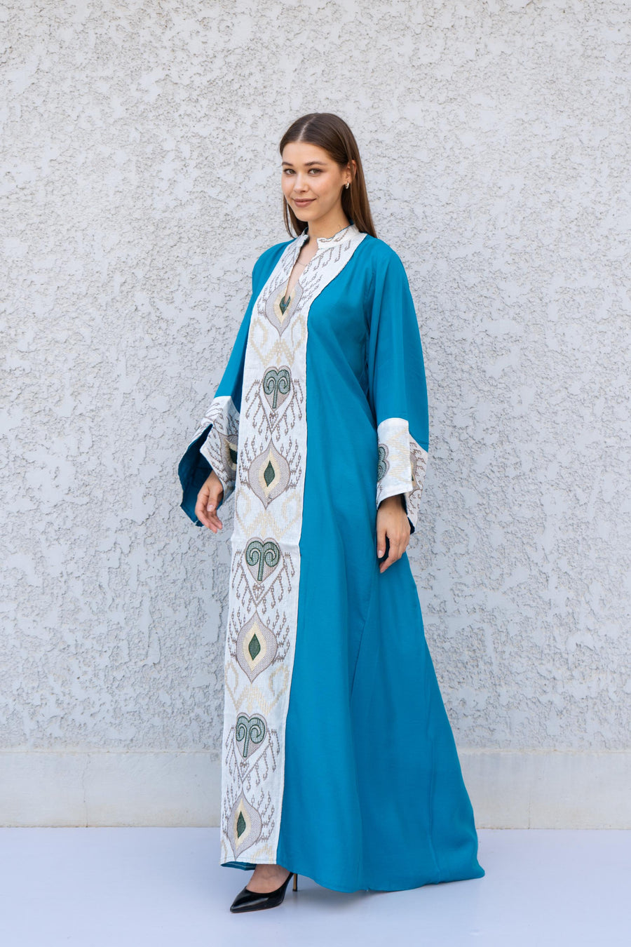 Turquoise Statement Embroidered Caftan Dress – Cotton Blend Caftan – Festival Kaftan for Women – Boho Caftans