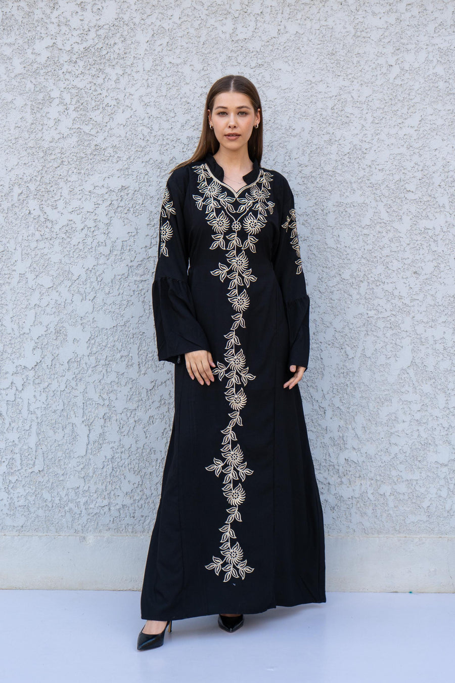 Black Embroidered Caftan for women, Kaftan maxi, Cotton blend caftan women, caftan, Chic embroidered caftan, Wedding Kaftan