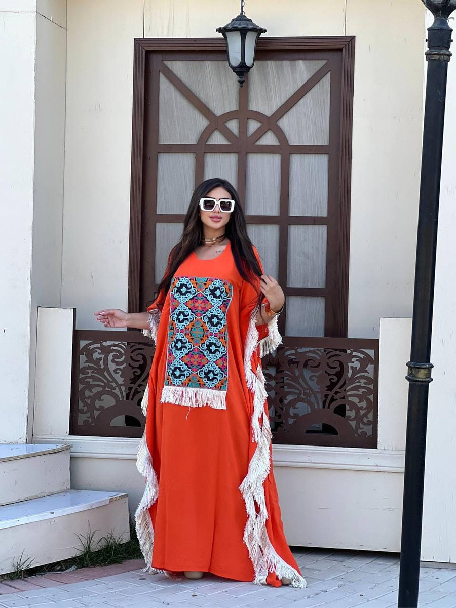Orange embroidered kaftan for women, caftan, women's kaftan, free size Kaftan, Summer Kaftan, Caftans for women