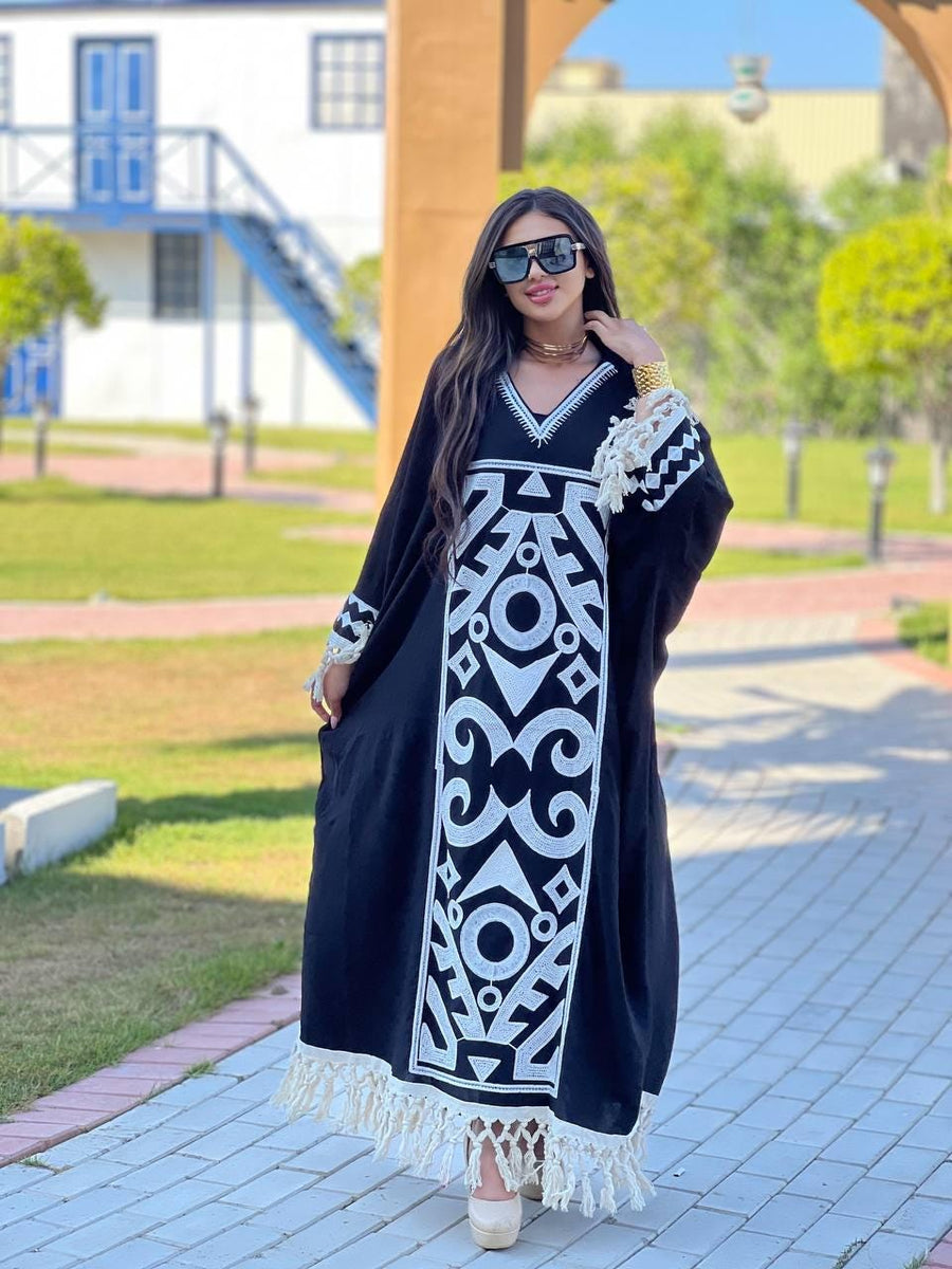 Black embroidered kaftan for women, caftan, women's kaftan, free size Kaftan, Summer Kaftan, Caftans for women