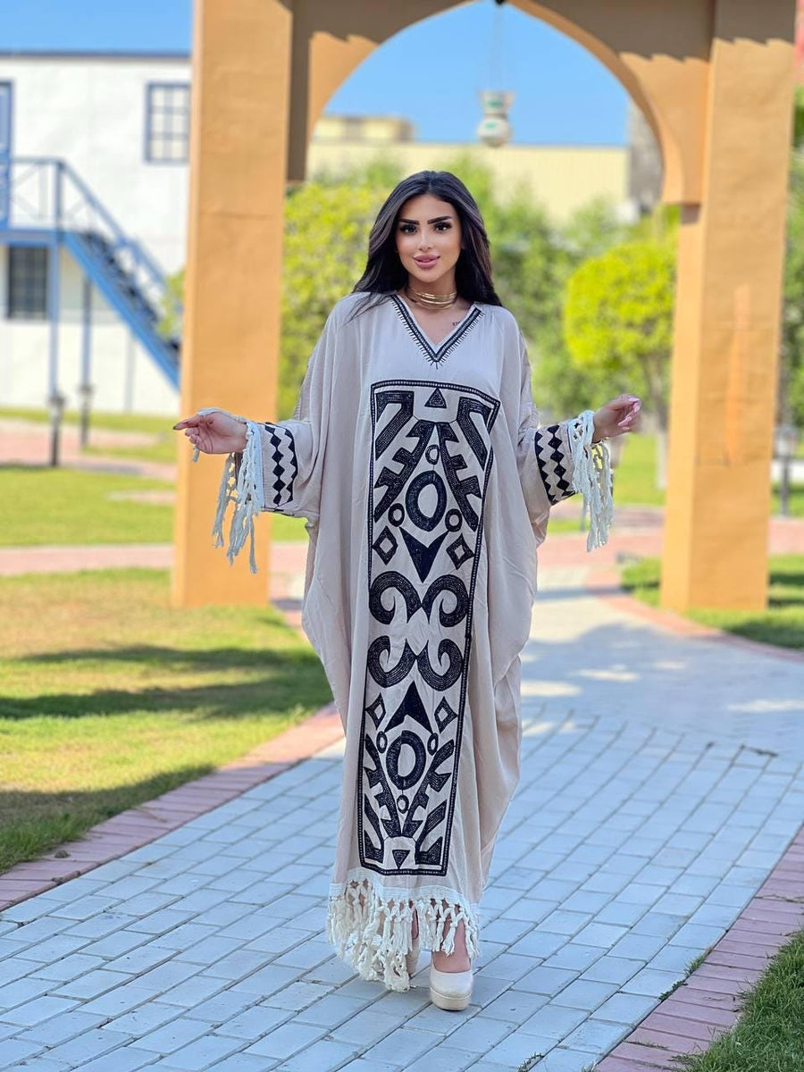 beige embroidered kaftan for women, caftan, women's kaftan, free size Kaftan, Summer Kaftan, Caftans for women