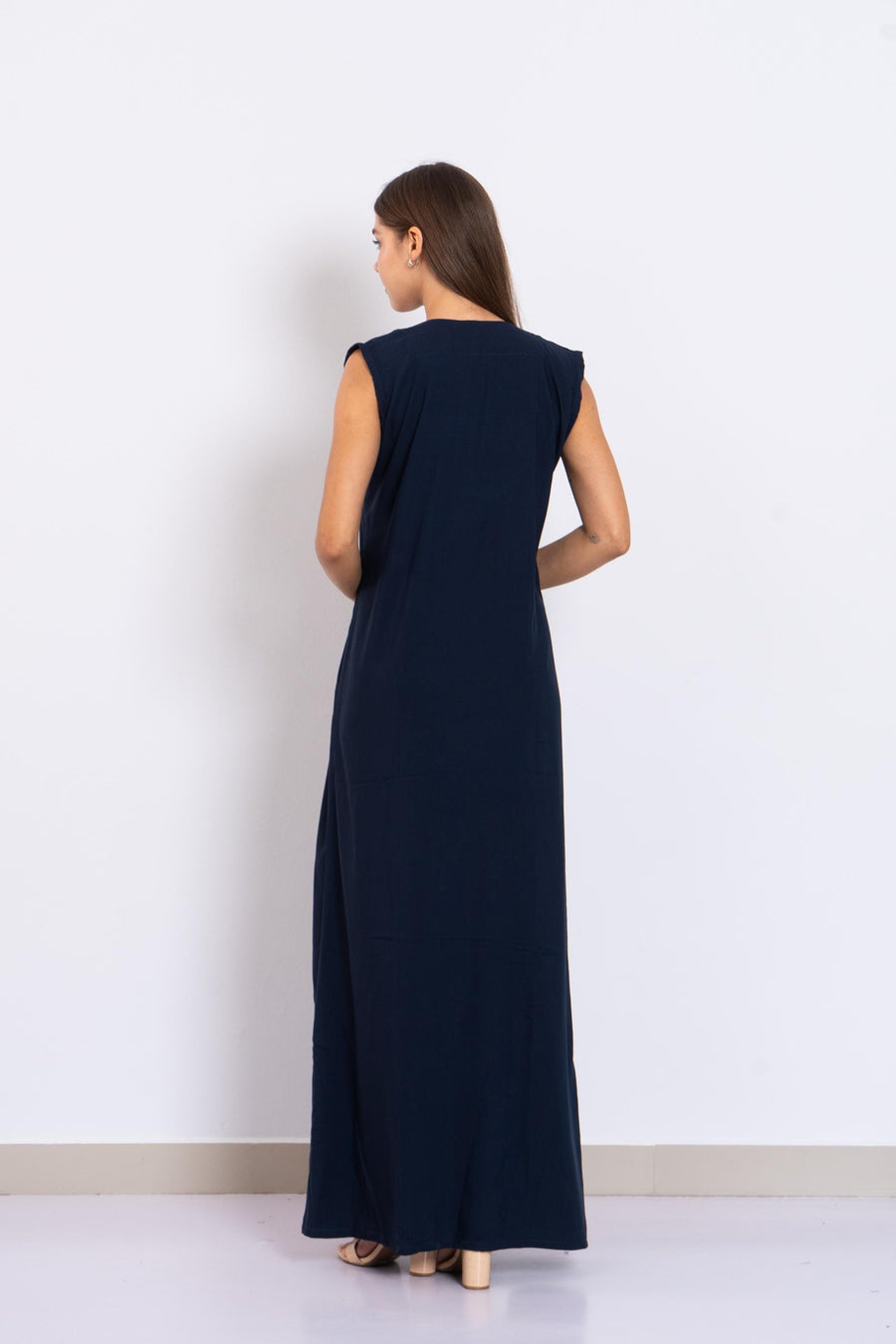 Bohemian Navy blue sleeveless Siwa embroidered caftan, embroidered Caftan dress, Caftan maxi dress, Caftans for women, Cotton caftans summer