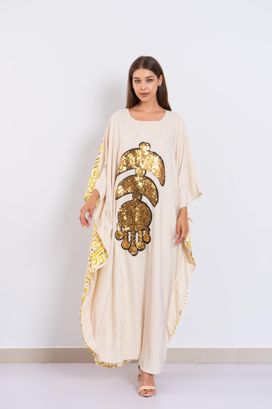 Elegant beige butterfly embroidered Plus size Kaftan with belt, Loose fit Bohemian Caftan, Cotton Kaftan, Exotic Kaftan, Moroccan Caftan