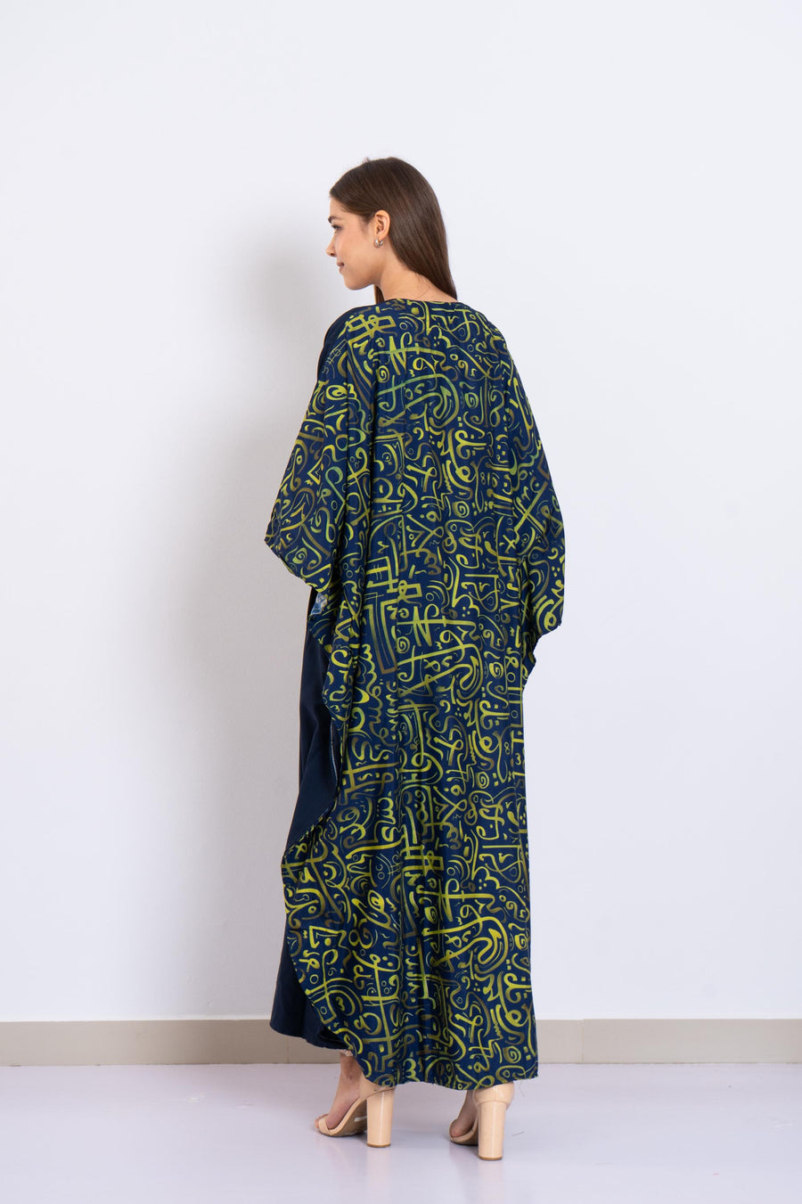 Elegant navy blue butterfly embroidered Plus size Kaftan with belt, Loose fit Bohemian Caftan, Cotton Kaftan, Exotic Kaftan, Moroccan Caftan