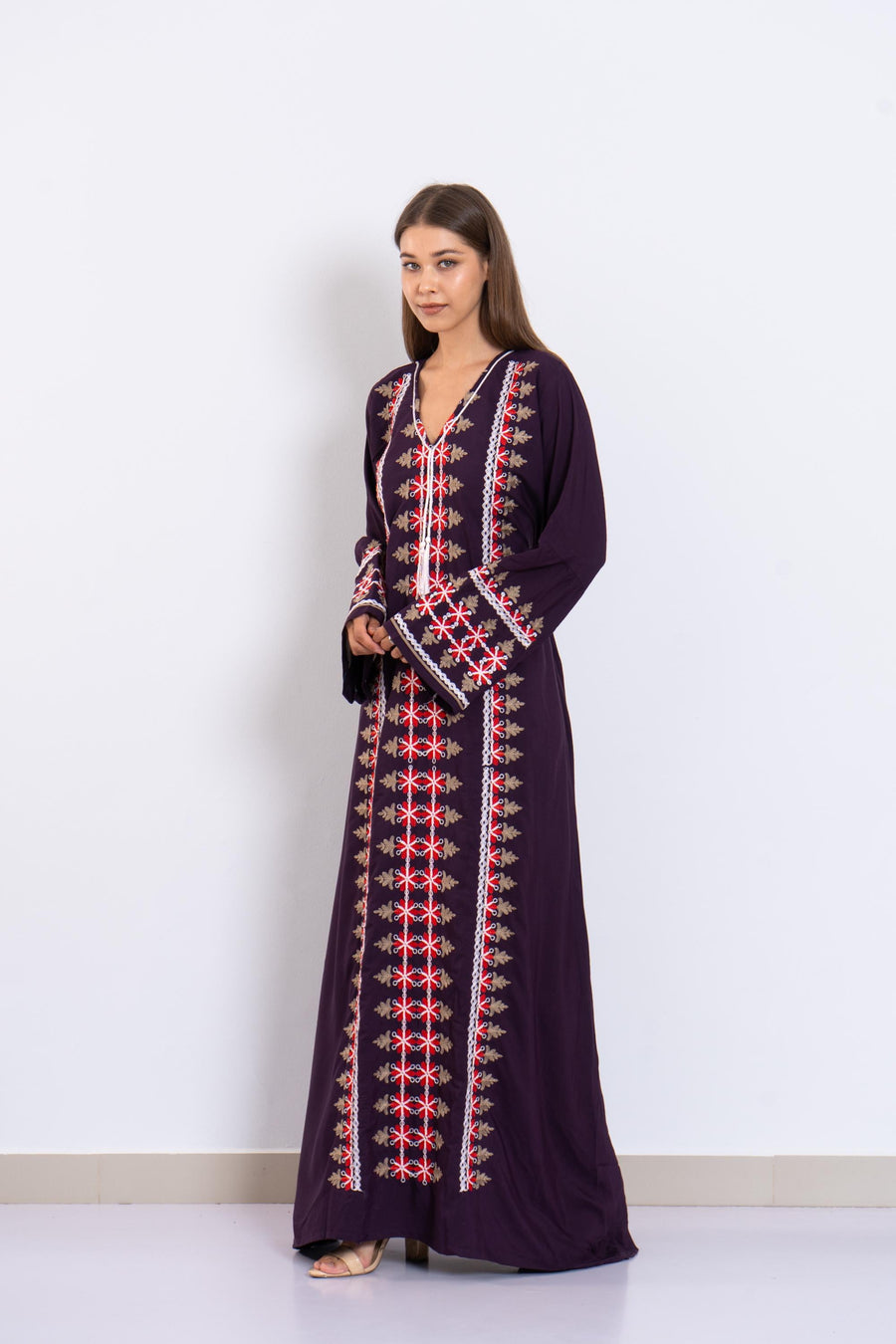 Purple Embroidered Caftan Dress – Long Sleeve Caftan for Women – Boho Kaftan – Moroccan Style Abaya – Ethnic Caftans – Modest Lounge Wear