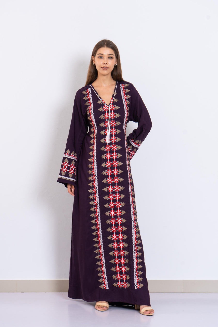 Purple Embroidered Caftan Dress – Long Sleeve Caftan for Women – Boho Kaftan – Moroccan Style Abaya – Ethnic Caftans – Modest Lounge Wear