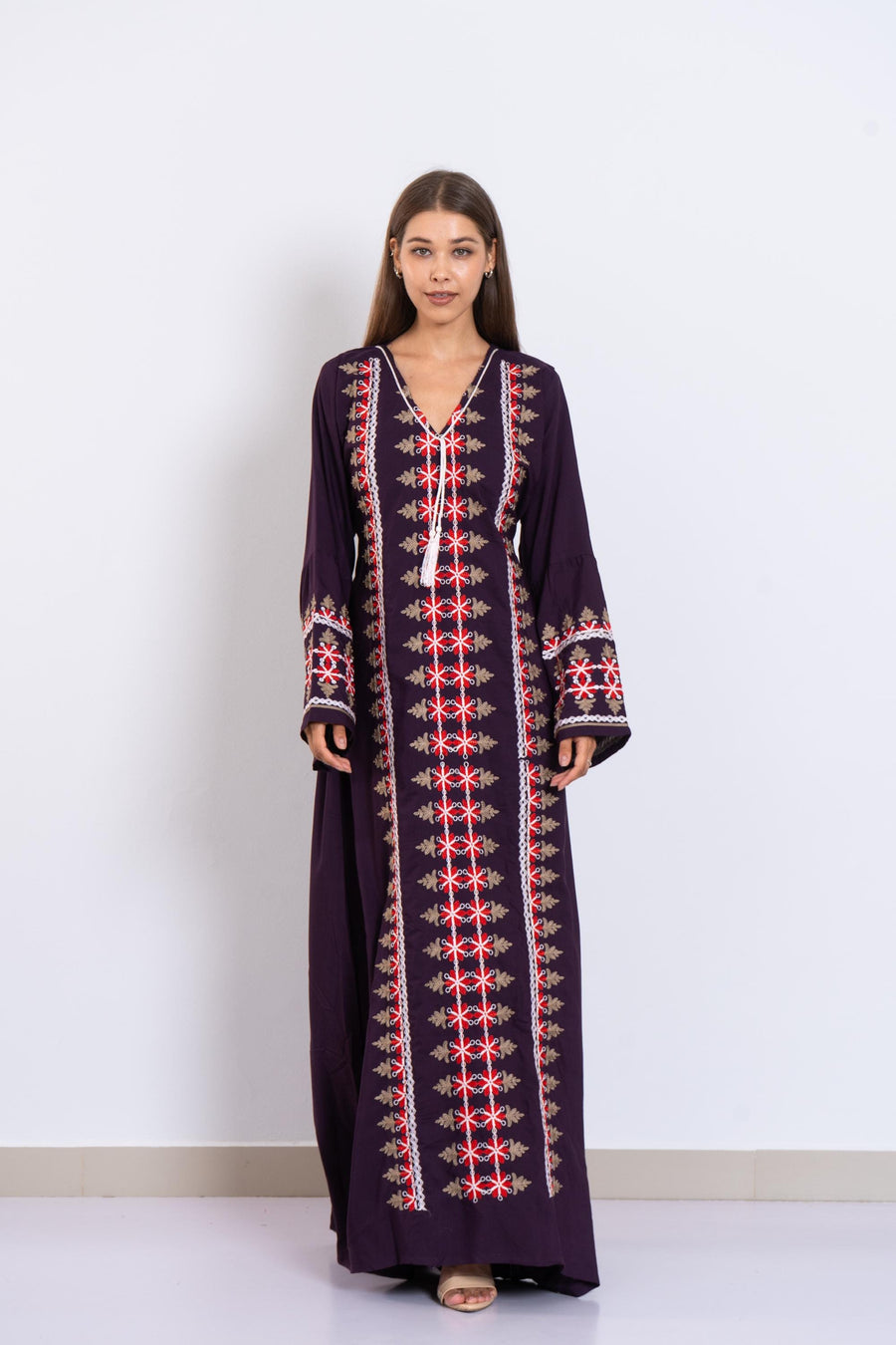 Purple Embroidered Caftan Dress – Long Sleeve Caftan for Women – Boho Kaftan – Moroccan Style Abaya – Ethnic Caftans – Modest Lounge Wear
