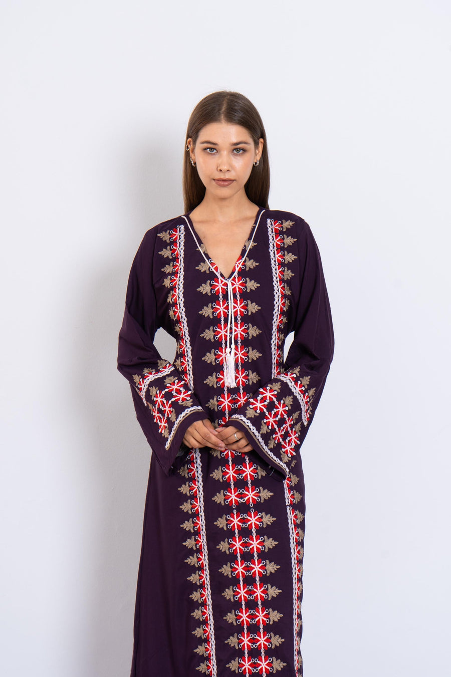 Purple Embroidered Caftan Dress – Long Sleeve Caftan for Women – Boho Kaftan – Moroccan Style Abaya – Ethnic Caftans – Modest Lounge Wear