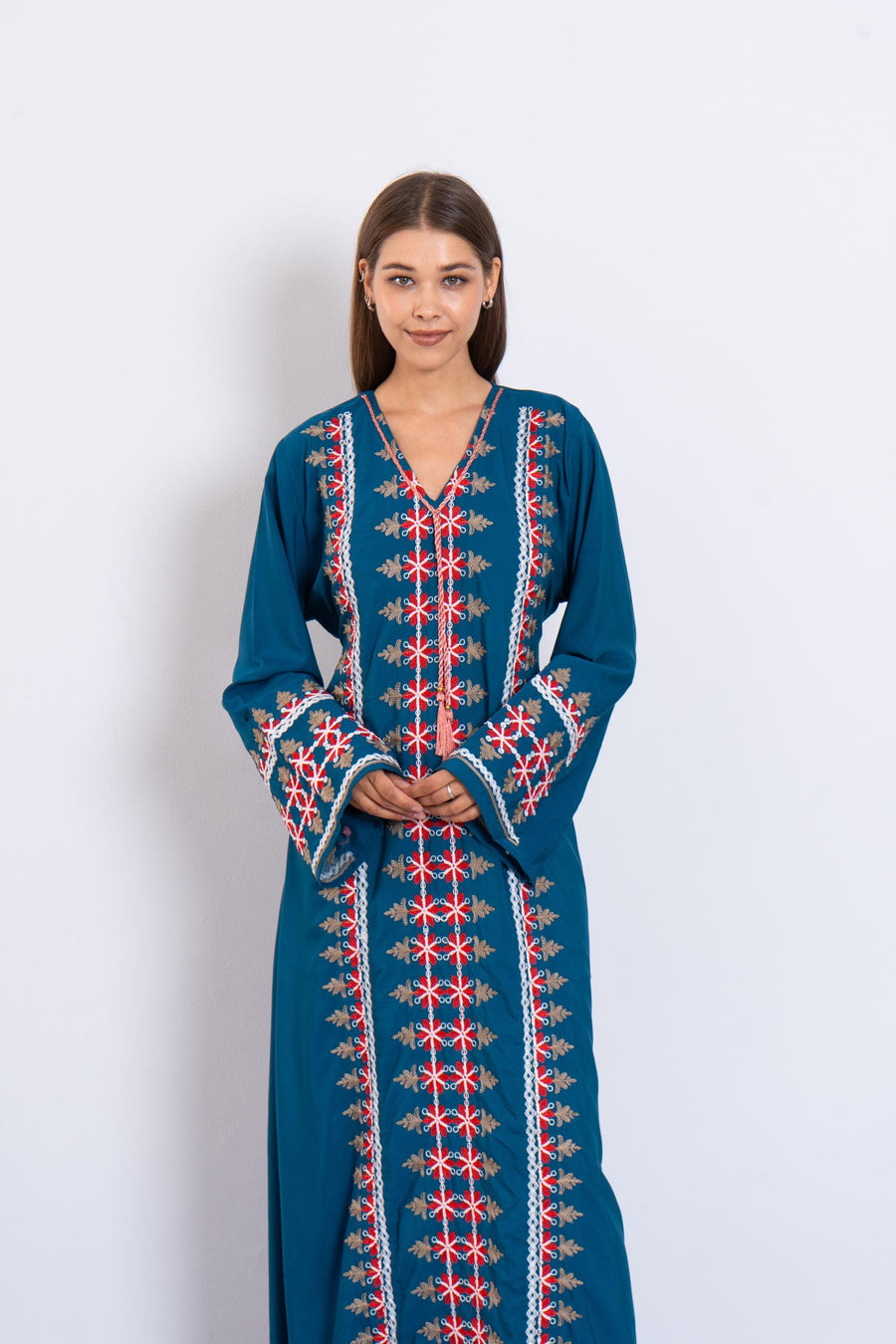Blue Embroidered Caftan Dress – Long Sleeve Caftan for Women – Boho Kaftan – Moroccan Style Abaya – Ethnic Caftans – Modest Lounge Wear
