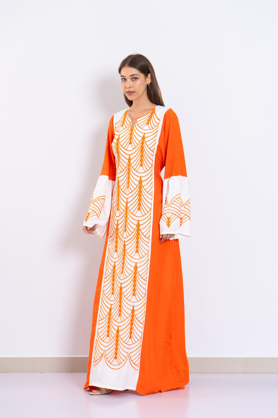 Beautiful orange embroidered Kaftan maxi dress, Kaftan maxi, Cotton caftan women, caftan, Chic embroidered caftan, Egyptian cotton