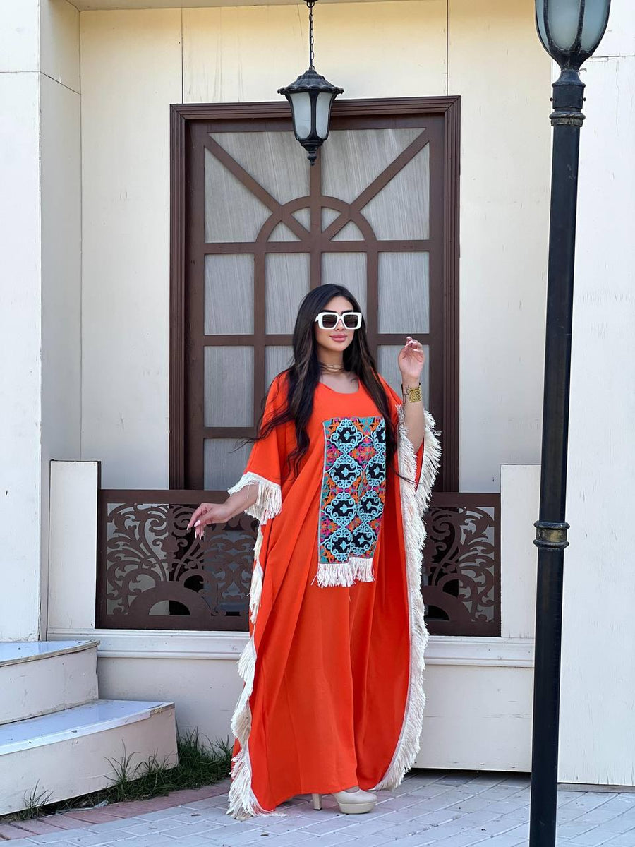 Orange embroidered kaftan for women, caftan, women's kaftan, free size Kaftan, Summer Kaftan, Caftans for women