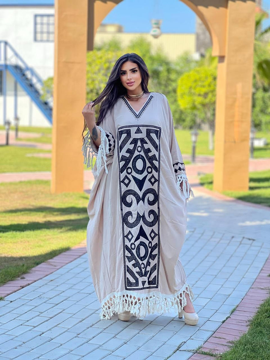 beige embroidered kaftan for women, caftan, women's kaftan, free size Kaftan, Summer Kaftan, Caftans for women