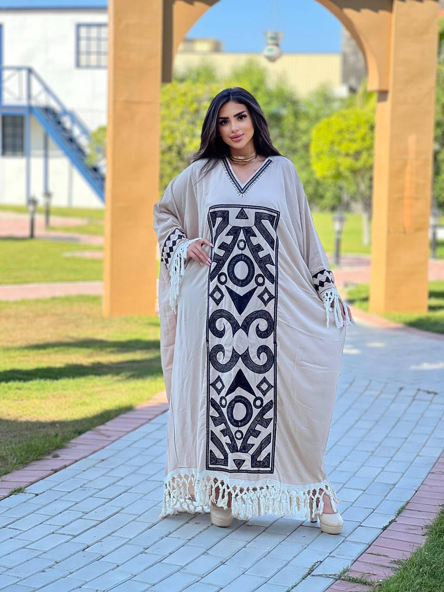 beige embroidered kaftan for women, caftan, women's kaftan, free size Kaftan, Summer Kaftan, Caftans for women
