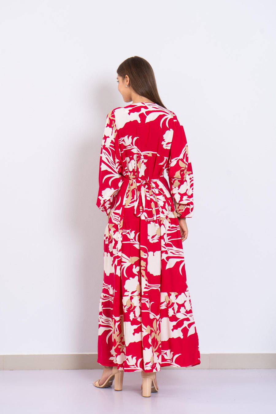 Fuchsia Floral Viscose Maxi Dress – Puffy Sleeve Boho Dress for Women – Lightweight Spring Summer Outfit – Tiered Flowy Resort Style Dress