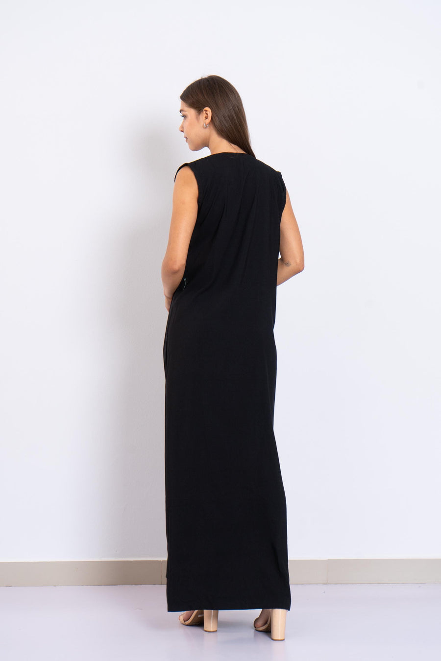 Bohemian black sleeveless Siwa embroidered caftan, embroidered Caftan dress, Caftan maxi dress, Caftans for women, Cotton caftans summer
