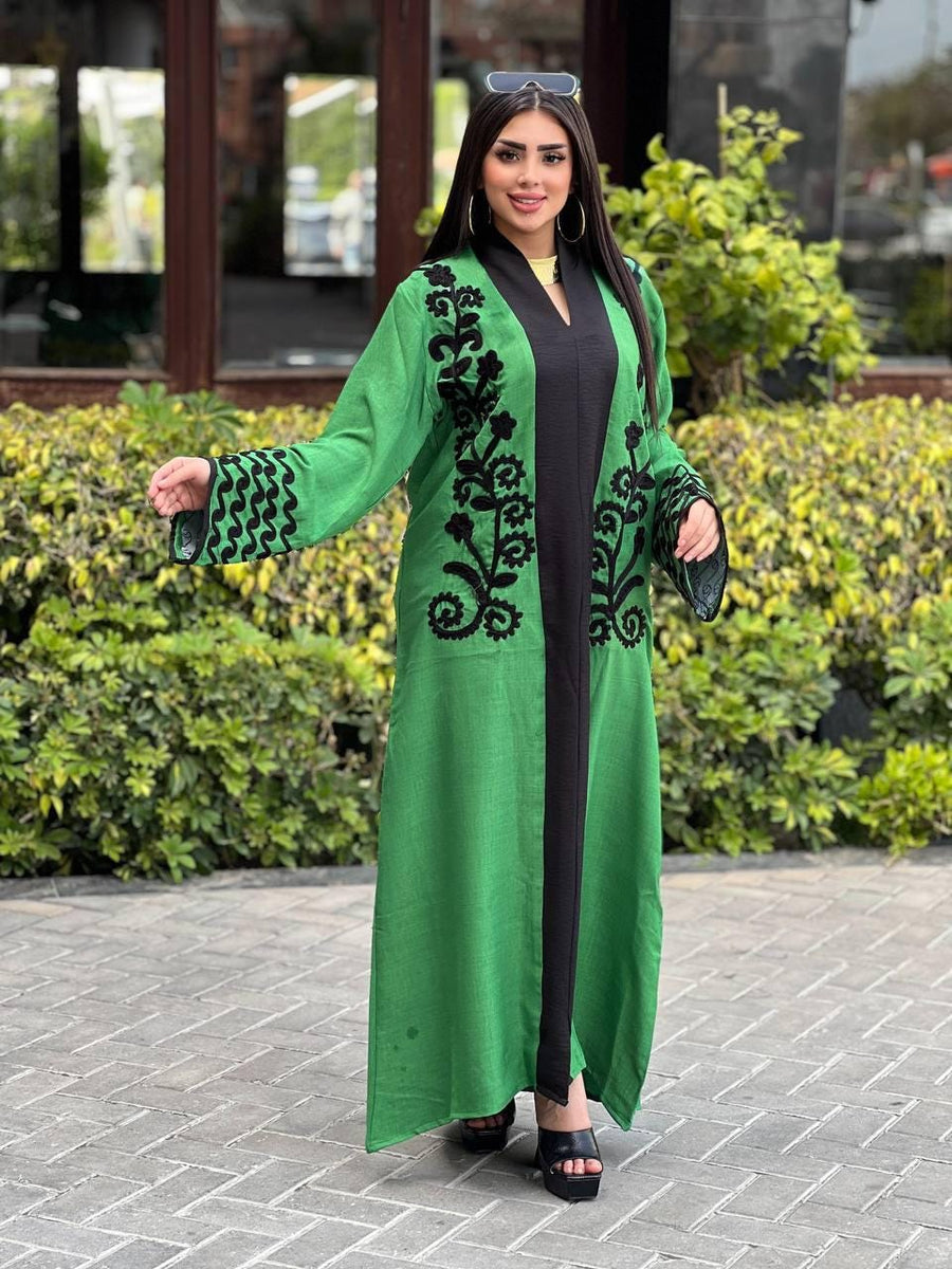 Luxurious green embroidered caftan, linen summer caftan, chic caftan, Summer Kaftan, Caftans for women, caftans for women