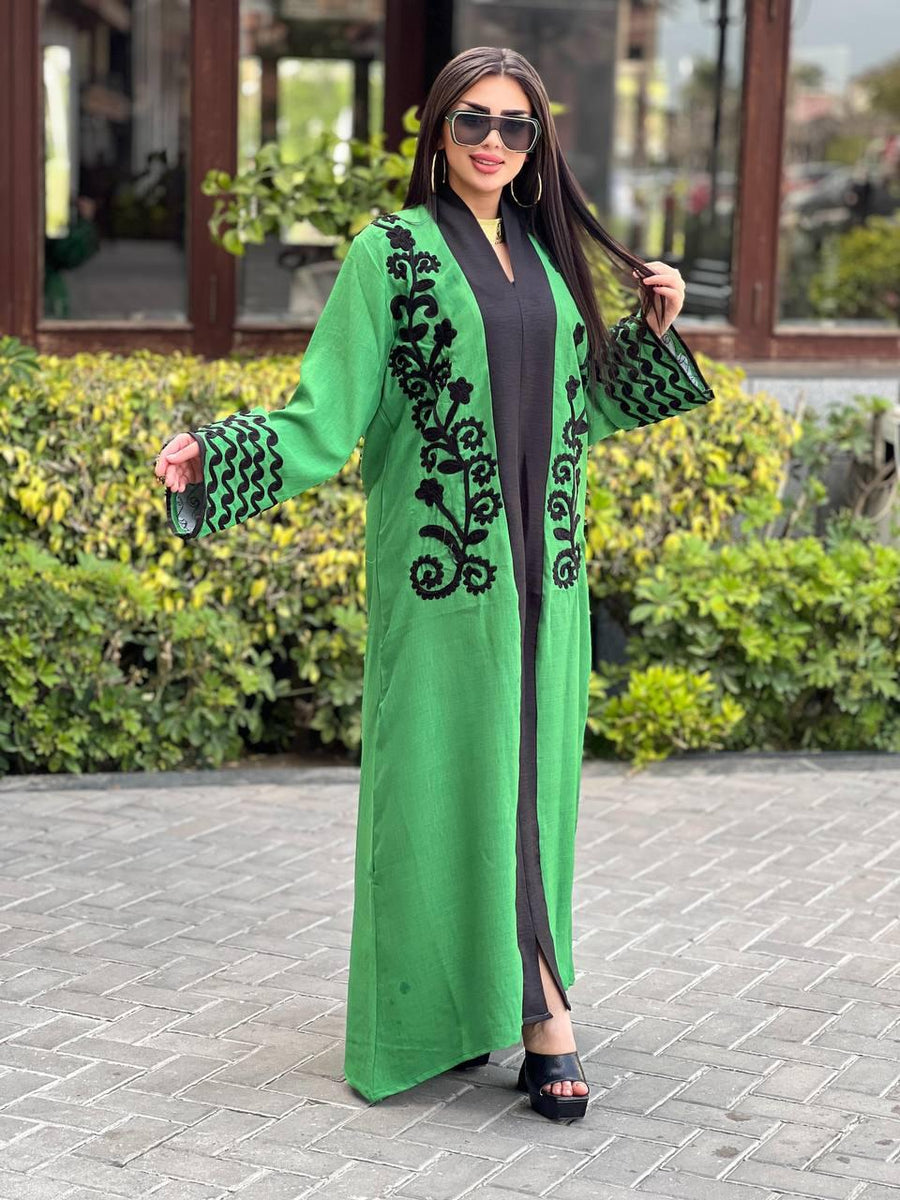 Luxurious green embroidered caftan, linen summer caftan, chic caftan, Summer Kaftan, Caftans for women, caftans for women