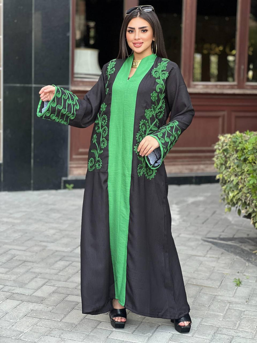 Luxurious green embroidered caftan, linen summer caftan, chic caftan, Summer Kaftan, Caftans for women, caftans for women
