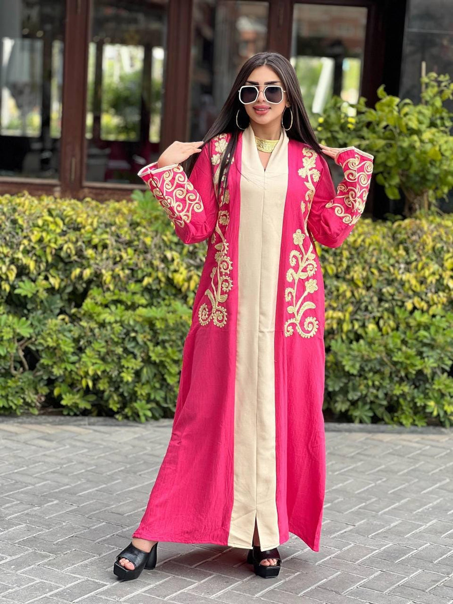 Luxurious pink embroidered caftan, linen summer caftan, chic caftan, Summer Kaftan, Caftans for women, caftans for women