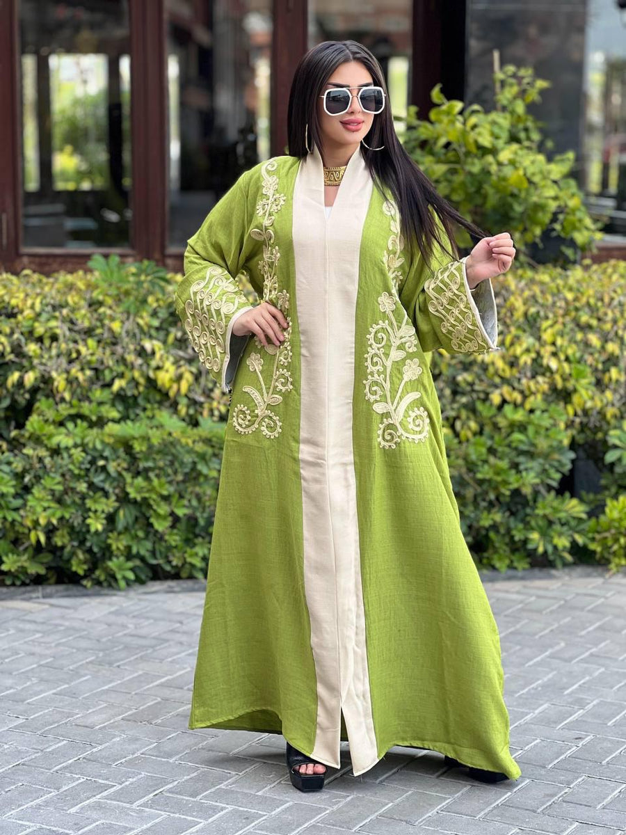 Luxurious yellow embroidered caftan, linen summer caftan, chic caftan, Summer Kaftan, Caftans for women, caftans for women