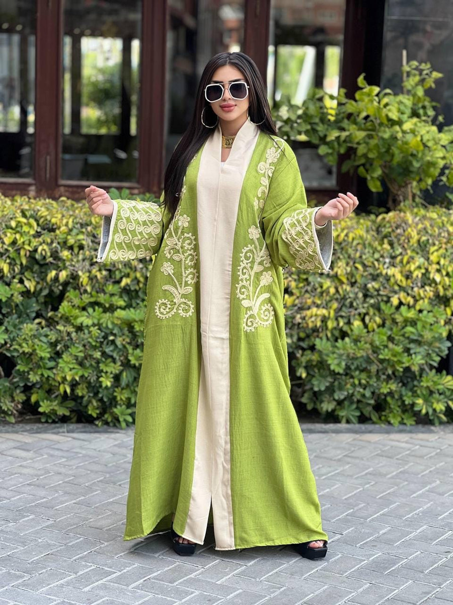 Luxurious yellow embroidered caftan, linen summer caftan, chic caftan, Summer Kaftan, Caftans for women, caftans for women