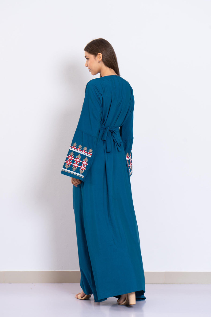 Blue Embroidered Caftan Dress – Long Sleeve Caftan for Women – Boho Kaftan – Moroccan Style Abaya – Ethnic Caftans – Modest Lounge Wear