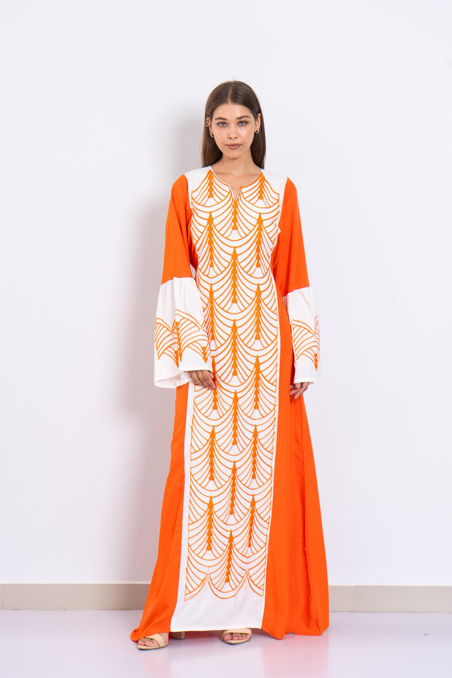Beautiful orange embroidered Kaftan maxi dress, Kaftan maxi, Cotton caftan women, caftan, Chic embroidered caftan, Egyptian cotton