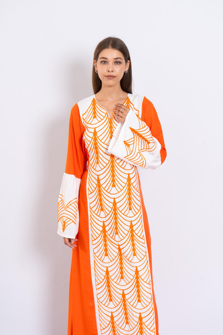 Beautiful orange embroidered Kaftan maxi dress, Kaftan maxi, Cotton caftan women, caftan, Chic embroidered caftan, Egyptian cotton