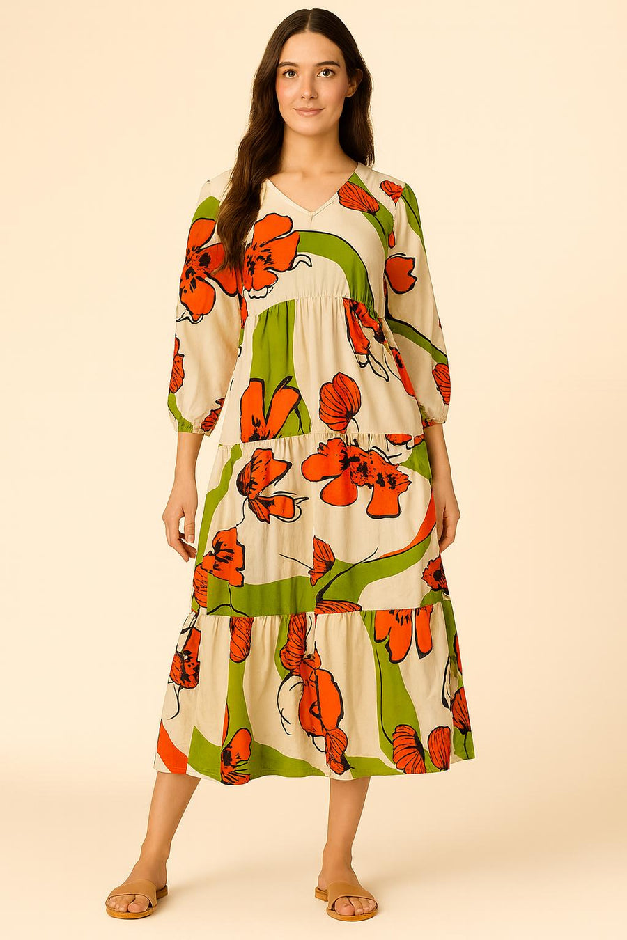Beautiful Lime Floral Pink Viscose Summer Maxi Dress With Pockets, Caftan Maxi dress, Boho Maxi Dress for women
