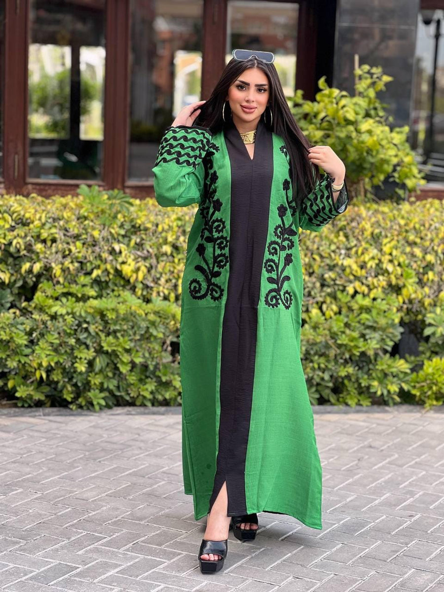 Luxurious green embroidered caftan, linen summer caftan, chic caftan, Summer Kaftan, Caftans for women, caftans for women