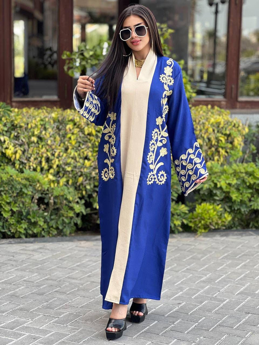Luxurious blue embroidered caftan, linen summer caftan, chic caftan, Summer Kaftan, Caftans for women, caftans for women
