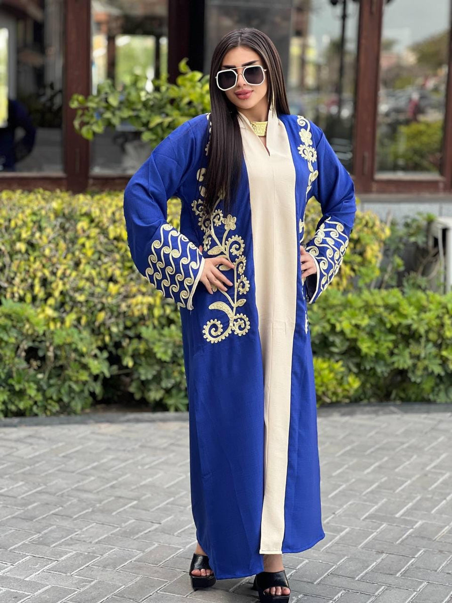 Luxurious blue embroidered caftan, linen summer caftan, chic caftan, Summer Kaftan, Caftans for women, caftans for women